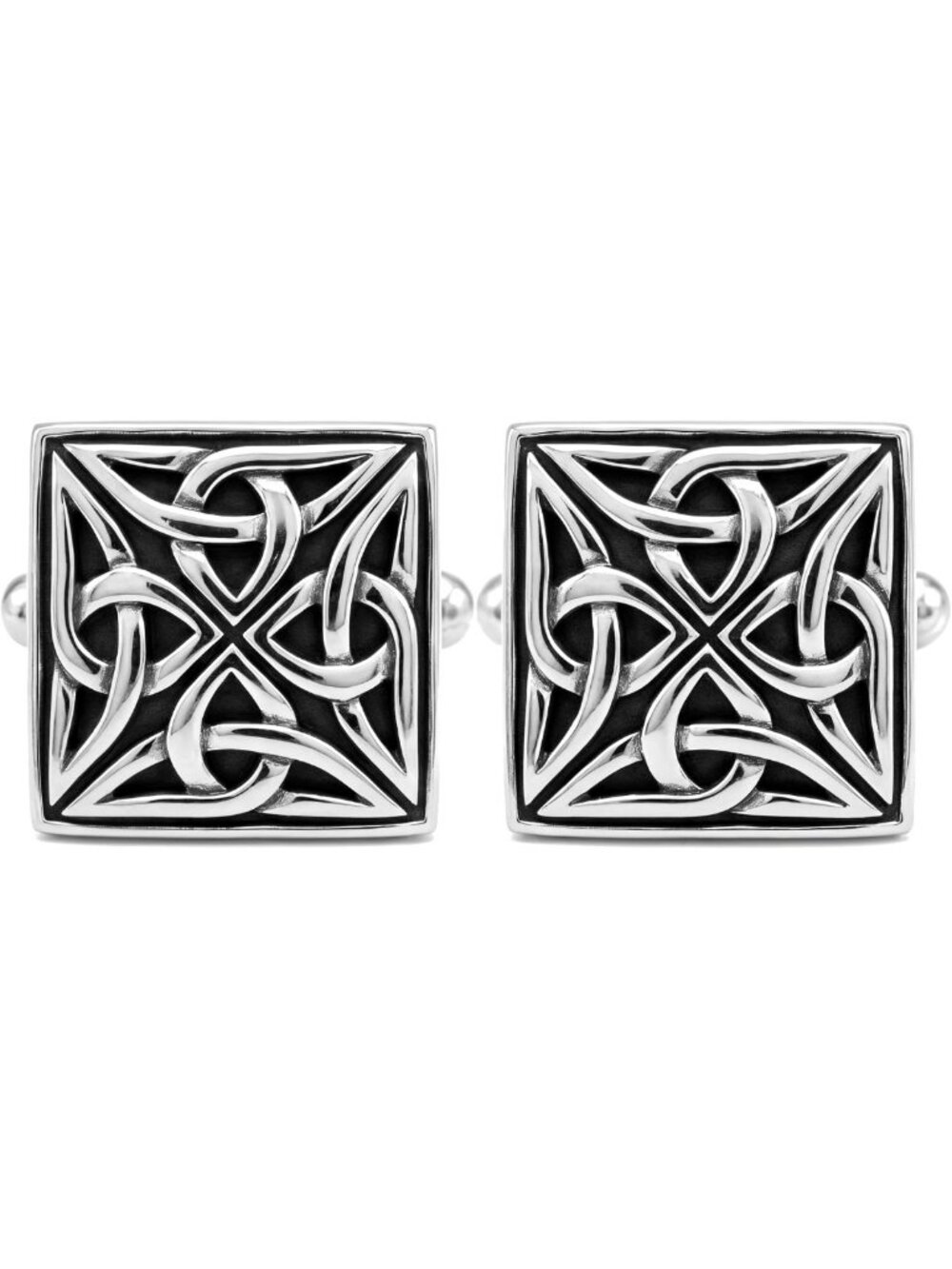 Sterling Silver Celtic Trinity Cufflinks - 15mm Square Oxidized Design with Gift